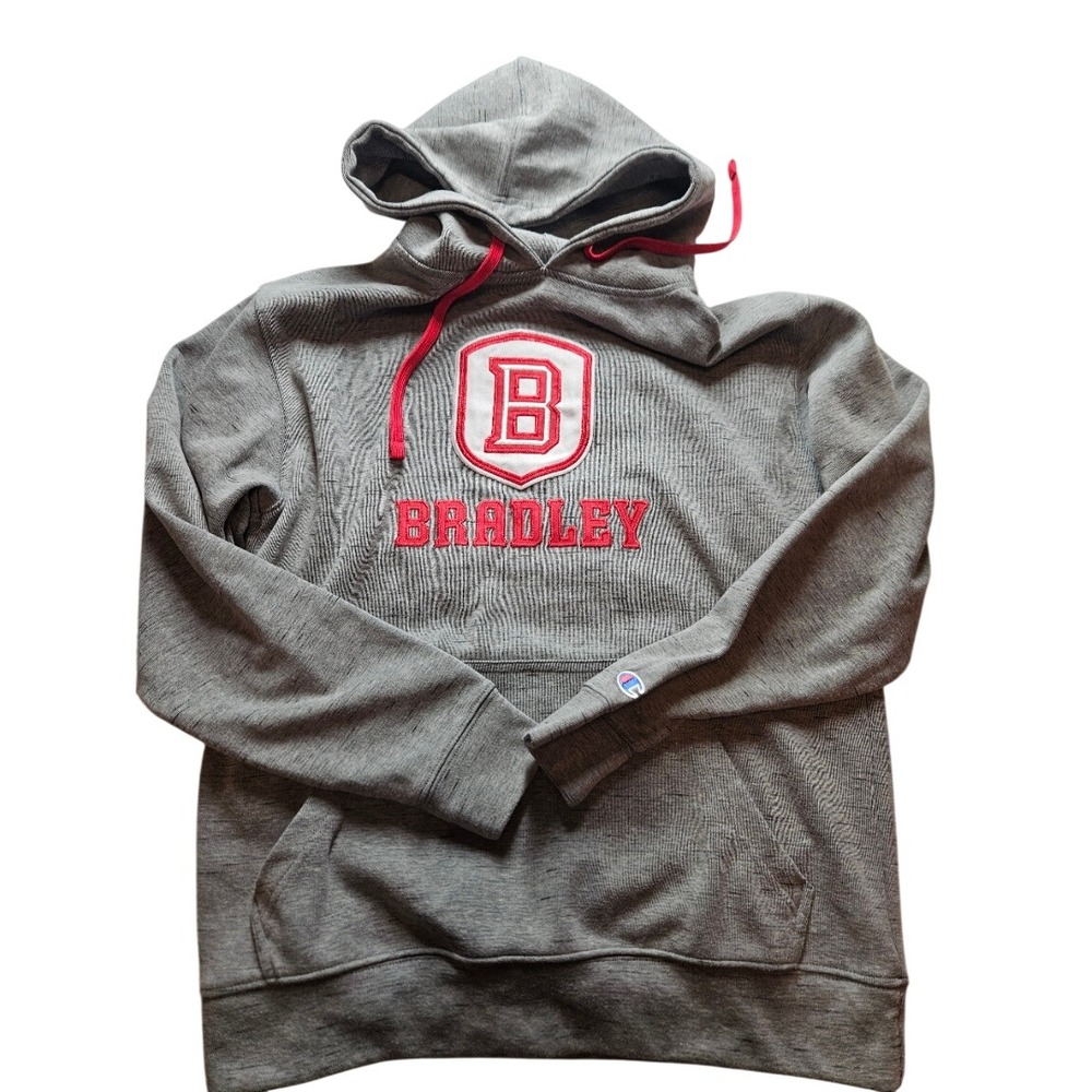 Champion Bradley University Hoodie Mens‎ Medium Gray Heather Pullover Sweatshirt
